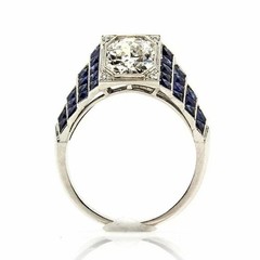 5Ct Art Deco Style Lab Created Diamond & Sapphire Wedding 14k White Gold FN Ring