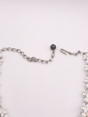 VTG Charel White Enamel Daisy Beaded Rhinestone Choker Necklace