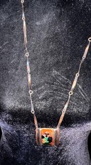 Vintage Copper Enamel Pendant Necklace Atomic Modern Renoir Style 1950s