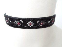 Velvet Choker Necklace Black Embroidered Rhinestone Folk Gothic 4.8 G/34.5-39Cm