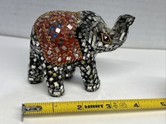 Vintage Elephant Mirror Crystal Glass Squares Statue 3.5 Inches Trinket