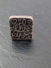 Vintage Small Sterling Hand Held Rubber Stamp Charm says “I Love You” it works