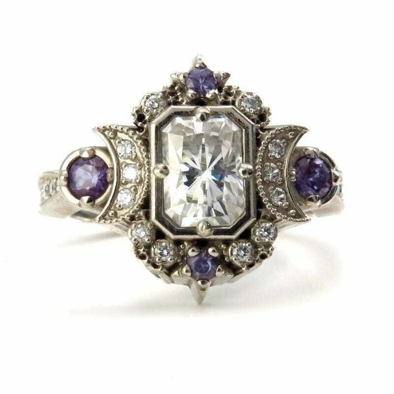 2.65Ct Art Deco Style Lab Created Diamond Moon Goddess Wedding 925 Silver Ring