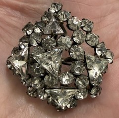 Antique Art Deco Cluster Brooch with Prong Set Round & Trillion Cut Glass Stones