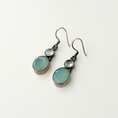 925 Sterling Silver Genuine Blue Topaz & Chalcedony Vintage Dangle Earrings