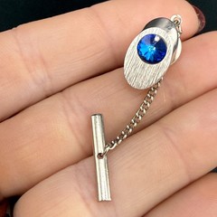Vintage Cuff Links Blue Rhinestone Silver Tone