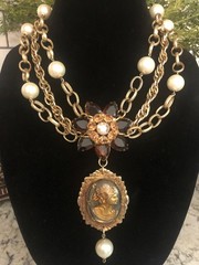 Vintage Juliana Rhinestone & Cameo Statement Necklace-Repurposed & One of a Kind