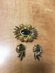 Vintage Juliana DeLizza & Elster Balls Rhinestones Stone Brooch & Earrings Set