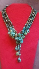 Vtg Soms 4 Strand & Lg Turquoise Nuggets Bib Necklace 925 Sterling Silver Clasp