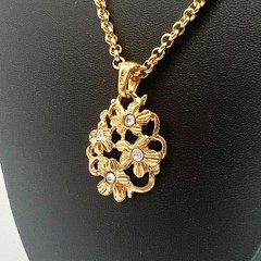 YSL Yves Saint Laurent Vintage Floral Necklace Gold Tone Rhinestone Rare Jewelry