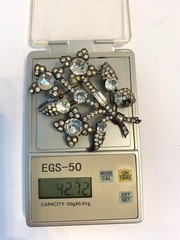 Vintage Eisenberg Original 1940s Sterling Silver Rhinestone Pin Brooch Large 3″