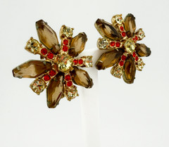 Juliana D&E Book Piece Brown Coffin Rhinestone Gold Bracelet & Clip-On Earrings