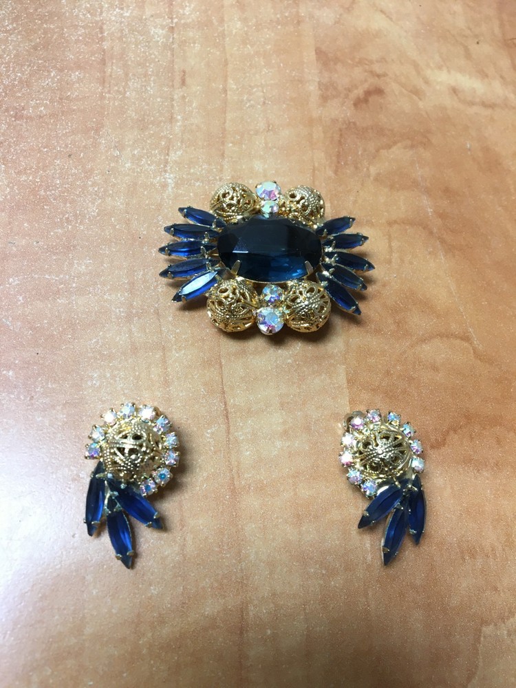 Vintage Juliana DeLizza & Elster Balls Rhinestones Stone Brooch & Earrings Set