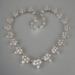 1940s Rhodium Plated necklace 16” Signed Albion Clear Rhinestone Deco “rare”