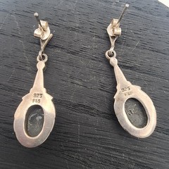 FAS Vintage Deco Sterling Silver Black Onyx Marcasite Dangle Drop Earrings 925
