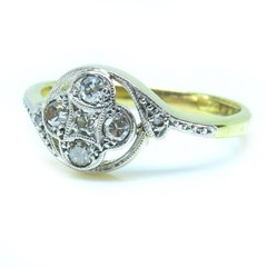 Art Deco Lab Created Diamond Quatrefoil Ring set in 14kt Yellow Gold Finish
