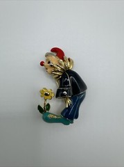 Colorful Enamel Clown Jester Flower on Shoe Brooch Pin VTG Retro Red Ball Nose