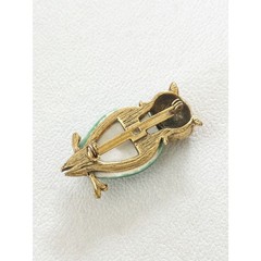 Vintage Owl Brooch Green Ceramic Belly and Green Rhinestone Eyes Gold Tone