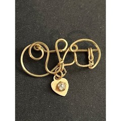 Vintage Gold Swirl Earrings & Brooch with Heart Pendants 3 piece Set 3.1g