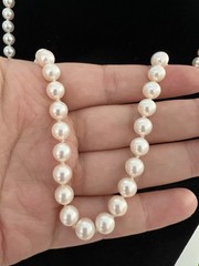 VTG Solid 14k Gold Clasp Extra Long 6.8mm Genuine Cultured Pearl Necklace 24”37g