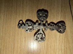 Vintage Silver Tone Roma Ornate Filligree Cross Faux Turquoise Cross Pendant