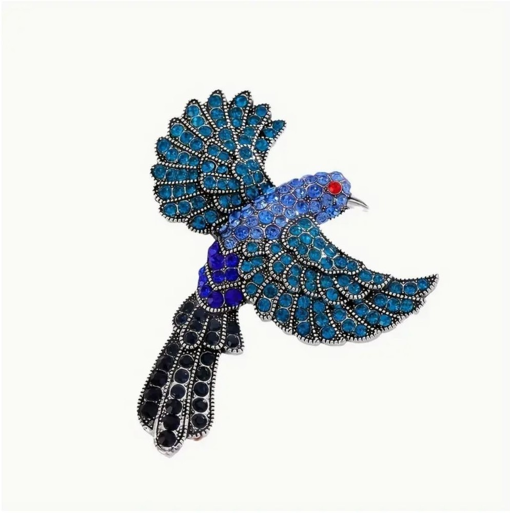 Crystal Flying Blue Bird Brooch