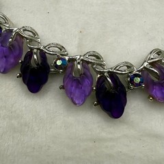 Vintage Thermoset Necklace Purple Rhinestone Special Piece Adjustable 17”