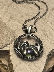 36. AICC 96 925 Sterling Fairy Angel iridescent Glass Orb Pendant Necklace 24″