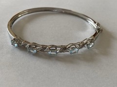 Sterling Silver Vintage Blue Topaz Bangle Bracelet