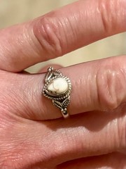 Sterling Silver 925 White Buffalo Gemstone Pear Ring Native American Size 6.75