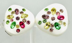 Unusual Vintage Faux Thermoset Multicolor Rhinestone Early Plastic Earrings
