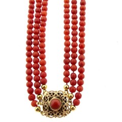 BEAUTIFUL ANTIQUE RED CORAL BEADS NECKLACE WITH 14K GOLD CLASP | 39 CM