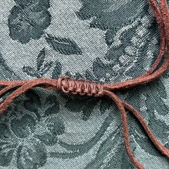 Vintage Adjustable Brown Faux Leather Cord Necklace Patina Scroll Pendant