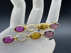 VINTAGE ESTATE FACETED GLASS LAVENDER CLEAR YELLOW BEZEL SET BAR BROOCH PIN PAIR