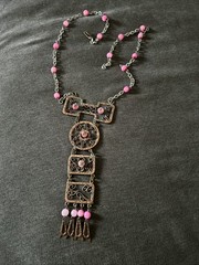 Vintage Casa Maya Mexico Necklace Copper Brass Pink Color Beads —