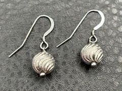 Vintage Sterling Silver Textured 9MM Ball Dangle Earrings Bali Style