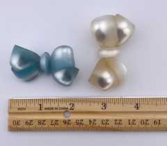 Moonglow Pastel Blue And White Lucite Bow Ribbon Twist Brooches Set Of 2