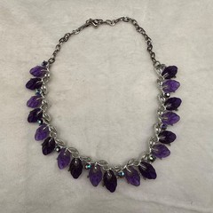 Vintage Thermoset Necklace Purple Rhinestone Special Piece Adjustable 17”
