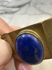 VINTAGE 7 1/2” Long LAPIS LAZULI GEMSTONE BRASS BRACELET Stone 7/8” X 5/8” Oval!