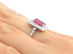 Antique Synthetic Ruby and 0.78 Ct Diamond, 18k Yellow Gold Dress Ring