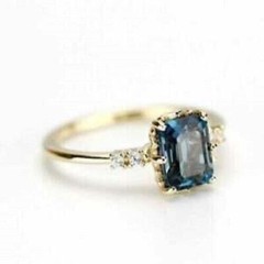 Art Deco Antique 3.50Ct Blue Sapphire Vintage Engagement Ring 14K Yellow Gold FN
