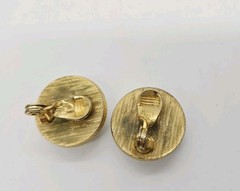 Monet White Clip-on Earrings Gold Tone Round Button Art Deco Vintage .75 in