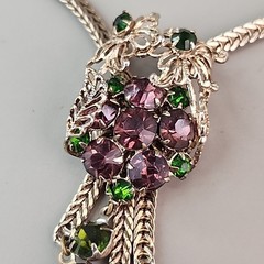 Vintage Rhinestone Necklace Purple Tassel Gold Tone Foxtail 15″