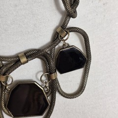 Brass-Tone Statement Necklace Thick Mesh Chain Geometric Rein Black Pendants