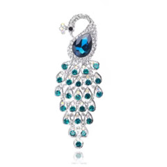 Vintage Style Peacock Bird Blue Rhinestone Crystal Cyan Bird Brooch Pin Pendant