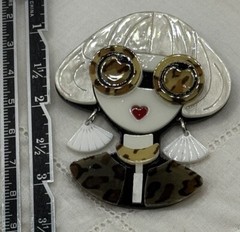 Pretty Lady 2 Blonde Purple Or Blue Hair Leopard Dress Pick Acrylic Brooch Pin