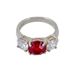 Sterling Silver 925 Simulated Ruby Cubic Zirconia Ring Size 6