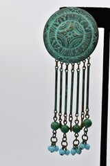 Vintage Verdigris Patina Beaded Chandelier Earrings Dangle Fringe 1970s BinAV