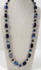Vintage Royal Blue Lucited Beaded Necklace 26 In Silver-Tone Endless No Clasp