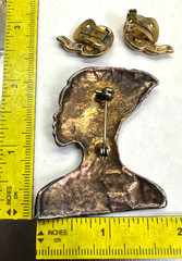 Female Head Bust Statue Brooch & Gold Tone Clip-On Earrings Ornament Craft